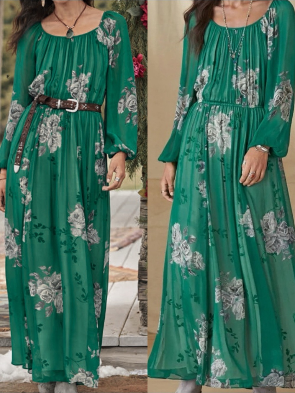 Sundance Cataline Maxi Dress Green Contrasting Floral Viscose Chiffon Medium
